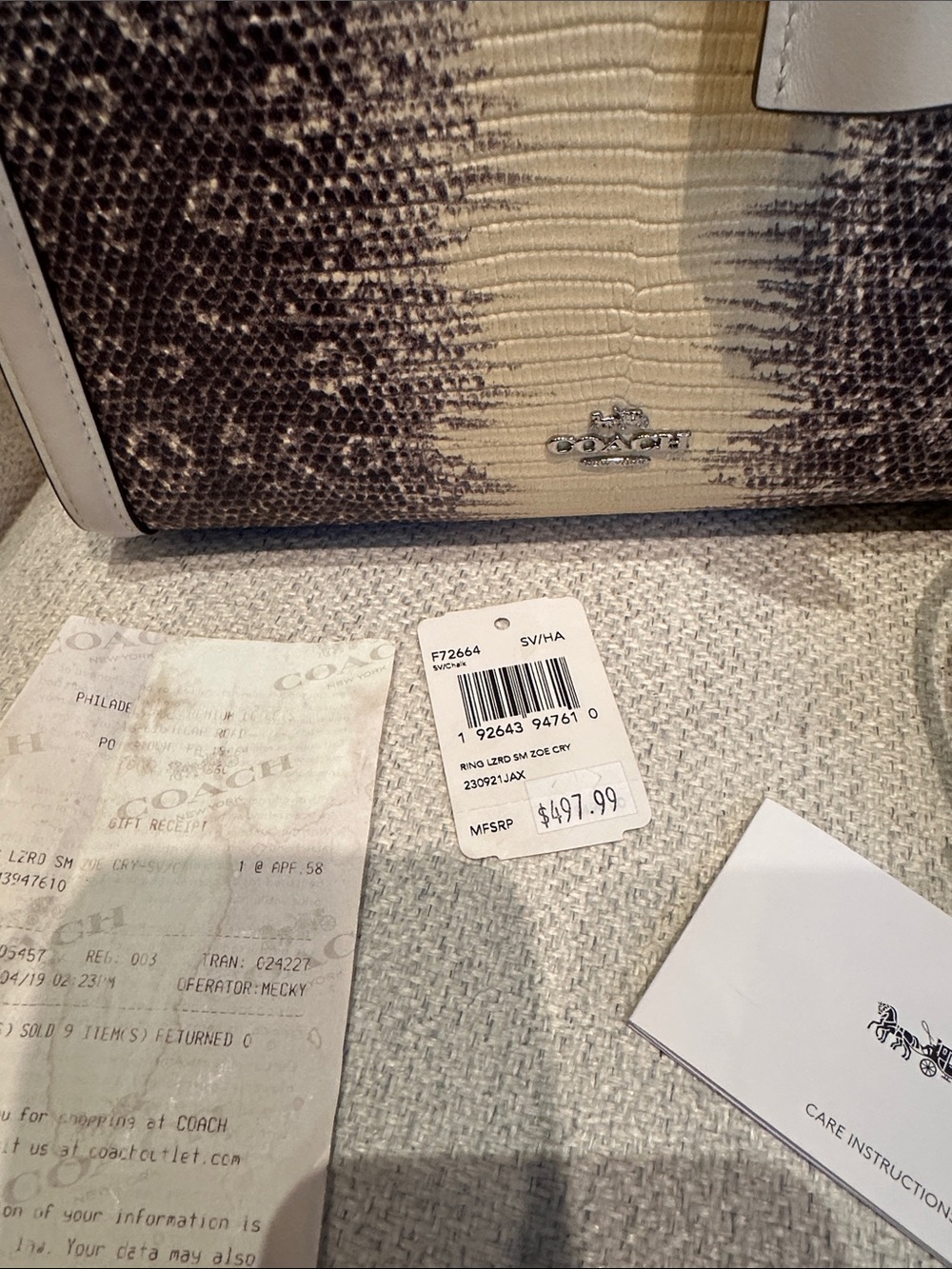 Coach Two-Tone Snakeskin-Effect Satchel in Ivory and Black - Picture 3 of 7